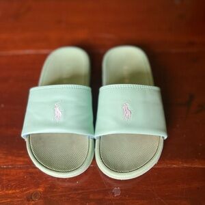 Polo slides in light seafoam green color little girls size 12